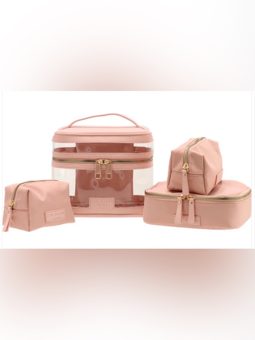 6PC 4 COSMETICS BAGS MAKE-UP CASES 2 TRAVEL BOTTLES BLUSH PINK TED BAKER - NEW